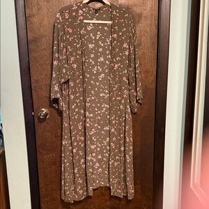 Floral olive green Kimono ruana overpiece